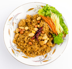 Crispy catfish salad on plate isolated white background
