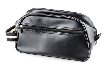 Naklejka premium Black leather handbag isolated white