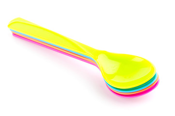 color spoon fork dish plastic isolated white background