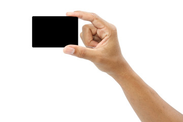 Card in male hand isolated, clipping path
