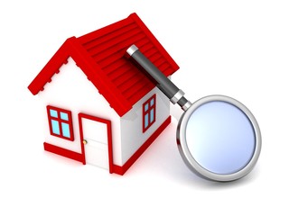 real estate concept search house with magnifying glass