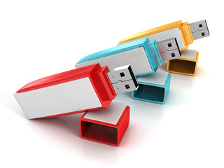 3d Set of colorful USB flash drives sticks