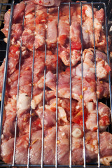 Marinated meat kebab on grill