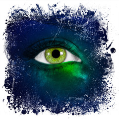 Human eye looking in green Universe