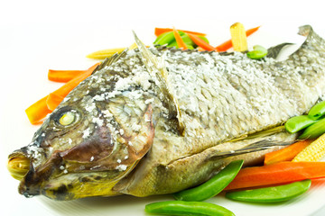 Tilapia grilled on white dish
