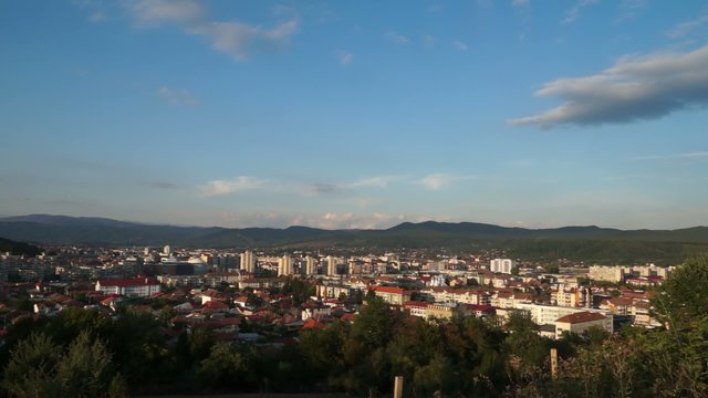 Timelapse view over Ramnicu Valcea, a city in Romania