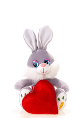 Cutie toy hare and valentine heart isolated