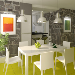 Cuisine avec les murs en pierres