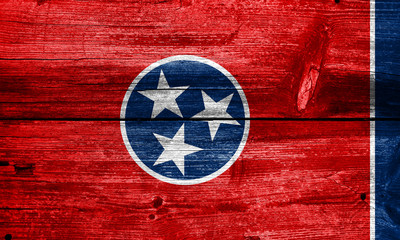 Tennessee State Flag painted on old wood plank texture - obrazy, fototapety, plakaty