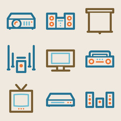 Audio video web icons, vintage series