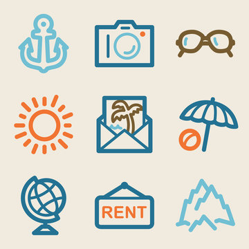 Travel web icons, vintage series