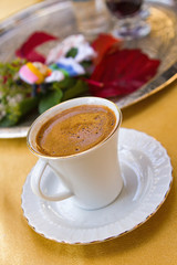 Hot cup of authentic Turkish coffee
