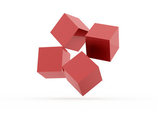 Four red cubes business icon rendered