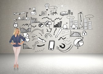 Composite image of thoughtful gorgeous blonde wearing classy clo