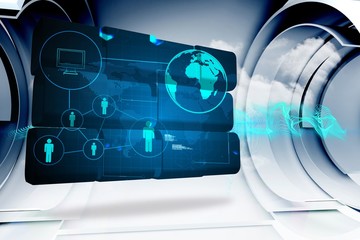 Composite image of earth interface on abstract screen