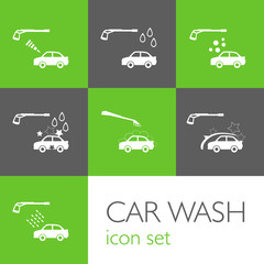 Carwash icon set Green - obrazy, fototapety, plakaty