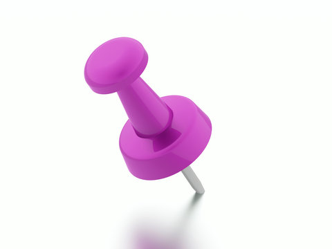 Pink Push Pin Rendered Isolated