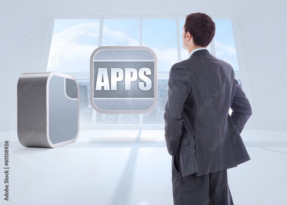 Poster composite image of businessman standing with hands on hips