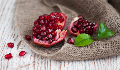 Burlap sack with pomegranate