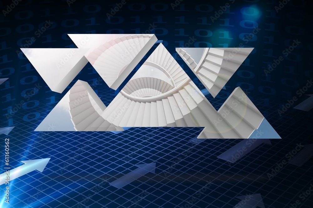 Poster Composite image of winding staircase on abstract screen