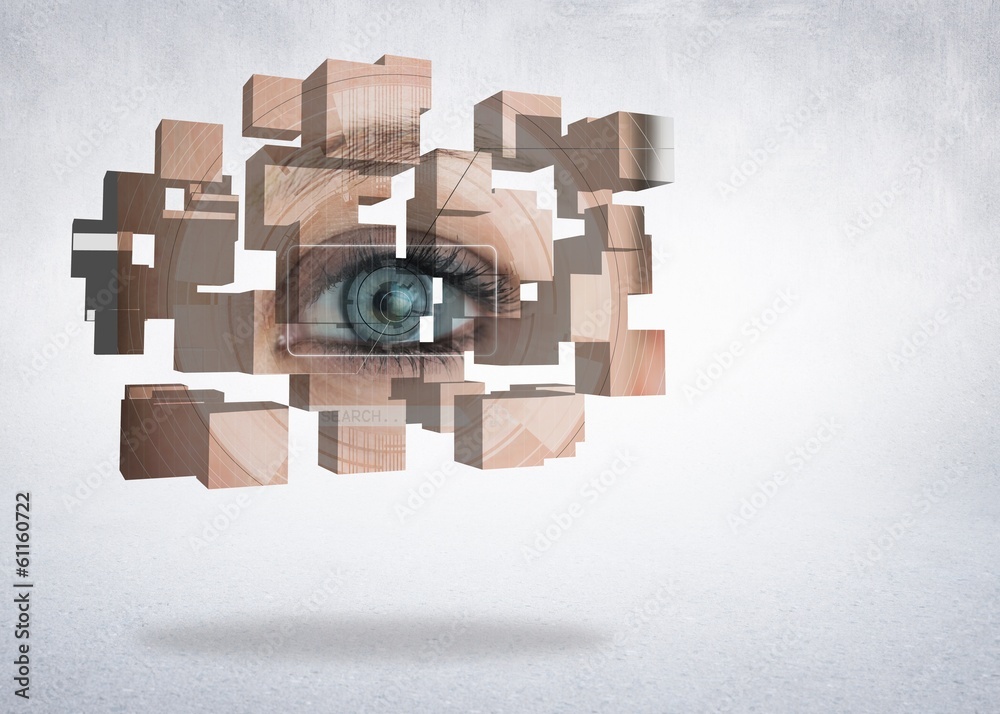 Poster Composite image of eye analysis on abstract screen