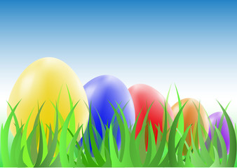 Easter eggs on the green grass
