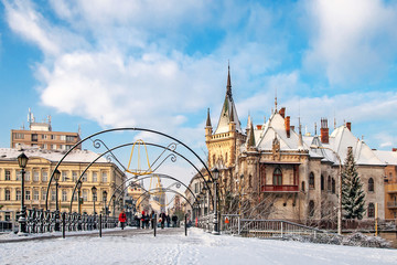 Jakab`s palace and Lovers` Bridge in Kosice, Slovakia
