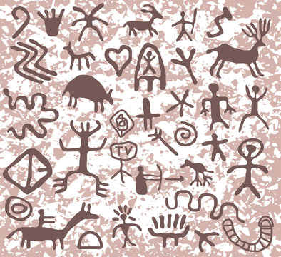 vector ancient cave petroglyphs pattern