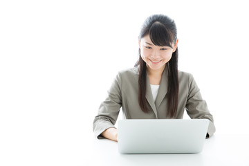 asian businesswoman working on white background
