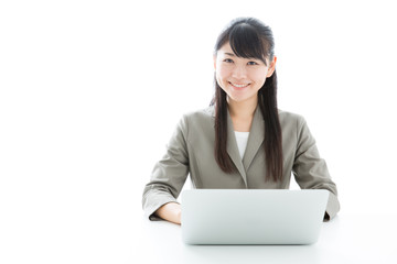 asian businesswoman working on white background