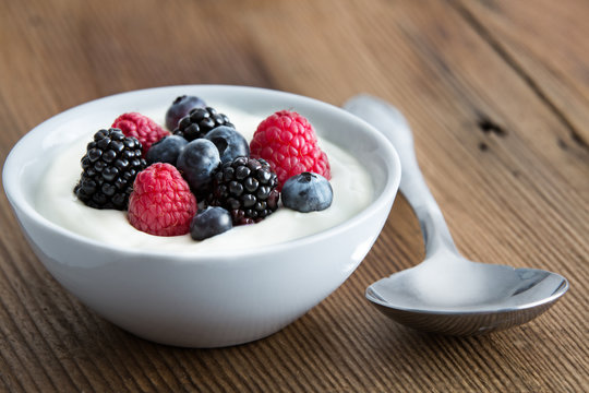 Bowl Of Fresh Mixed Berries And Yogurt