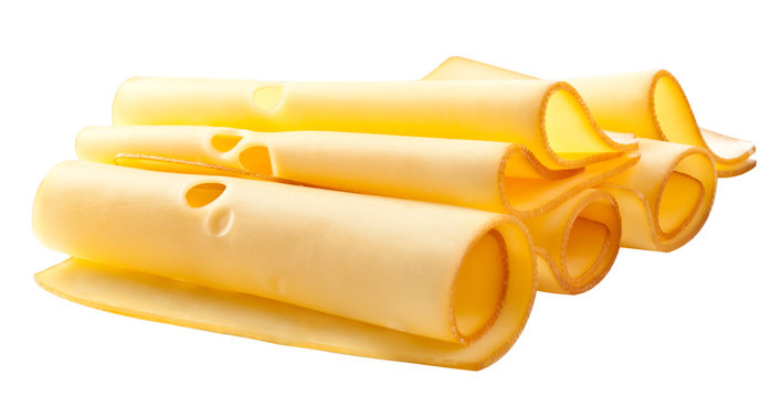 Pieces of cheese isolated on white. With clipping path