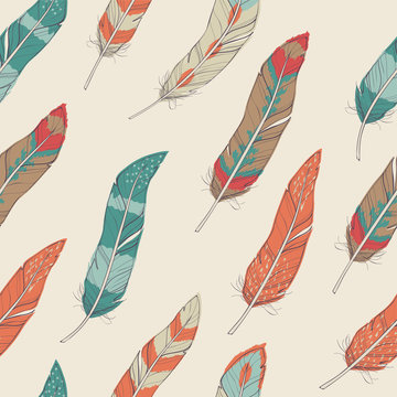 Vector seamless pattern with feathers