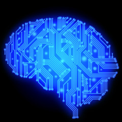 Illustration of circuit board in human brain form