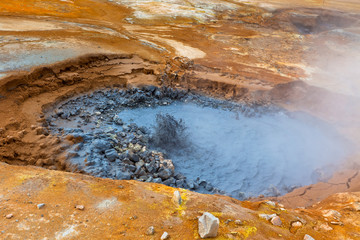 Hot Mud Pot in the Geothermal Area Hverir, Iceland