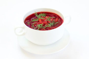 Red borscht soup with dill