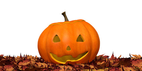 3d illustration of a Jack O' Lantern in leaves