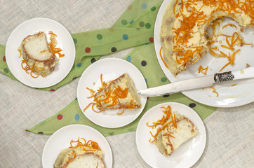 Angel food cake with cream and orange zest