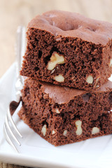 Freshly baked homemade walnut chocolate brownies