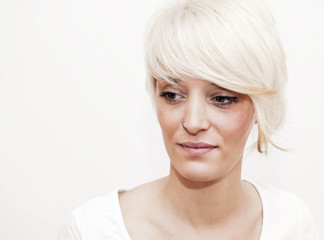 Beautiful woman with short white hair