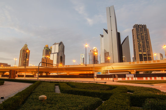 Downtown of Dubai (United Arab Emirates) in the sunset