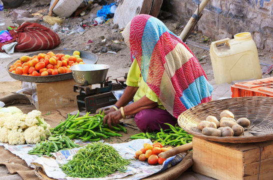 Indian Woman Selling Vegetables, Sadar Market, Jodhpur, India