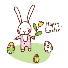 Easter bunny, cute doodle design element for greeting card