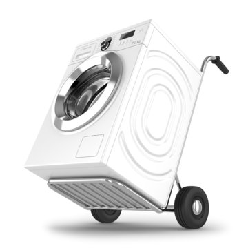 Delivery of washing machine. Isolated on white background