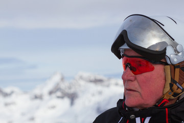 Close-up of senior male skier.
