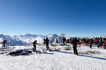 Skiers taking a rest