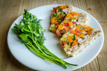 Chicken galantine with vegetables