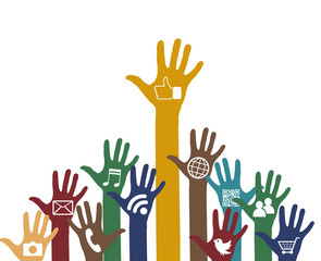 Social media icons in hands