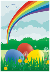 Easter background with colored eggs