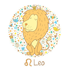Cute zodiac sign - Leo. Vector illustration